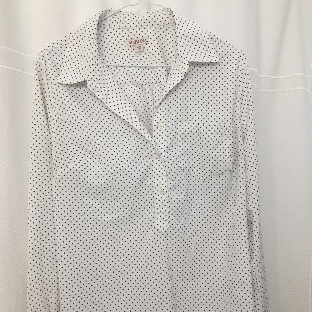 Merona White/Cream and Black Polkadot Blouse